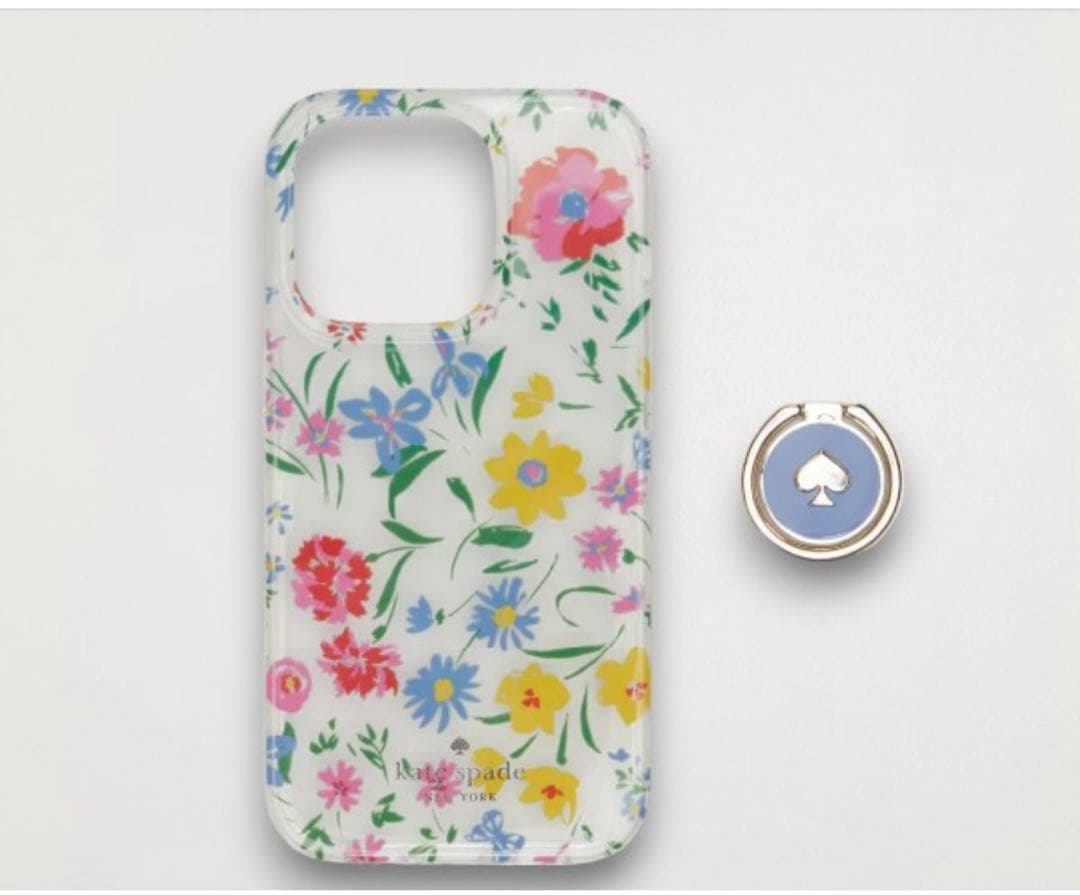 KATE SPADE iPhone14Proスマホリング付属 クリームマルチ1