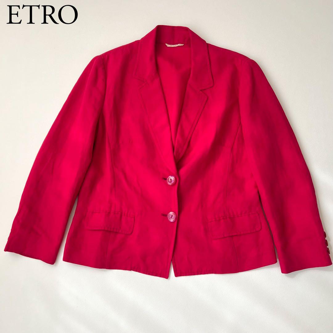 良品　ETRO エトロ　リネンジャケット　麻　レッド テーラードジャケット 44