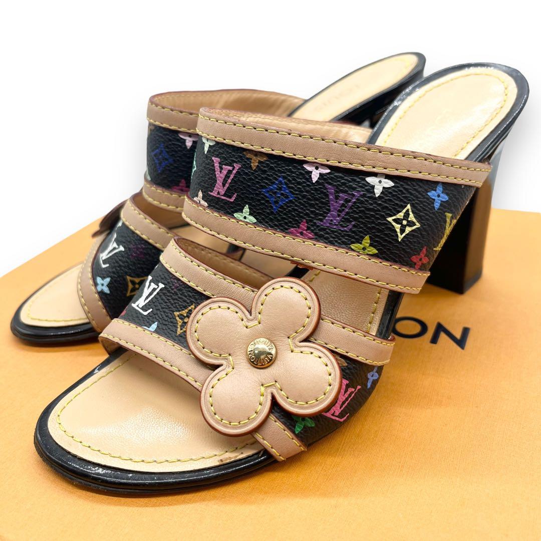 極美品■ルイヴィトン　マルチカラーモノグラム　ミュールパンプス　オープントゥ