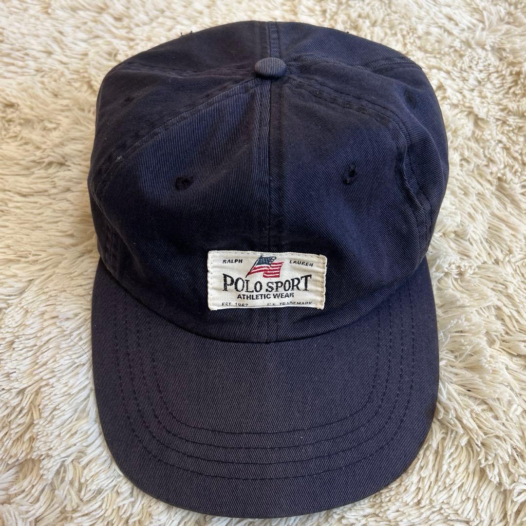 【希少】POLO SPORT キャップ Vintage USA ネイビー 90s