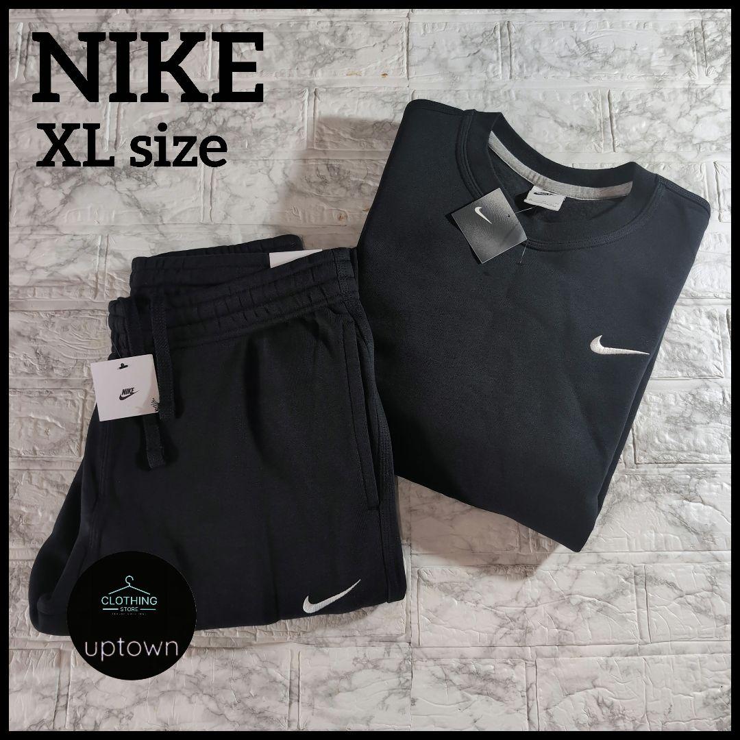Nike 刺繍ソロスウッシュブラック セットアップ XL 黒 上下 ①