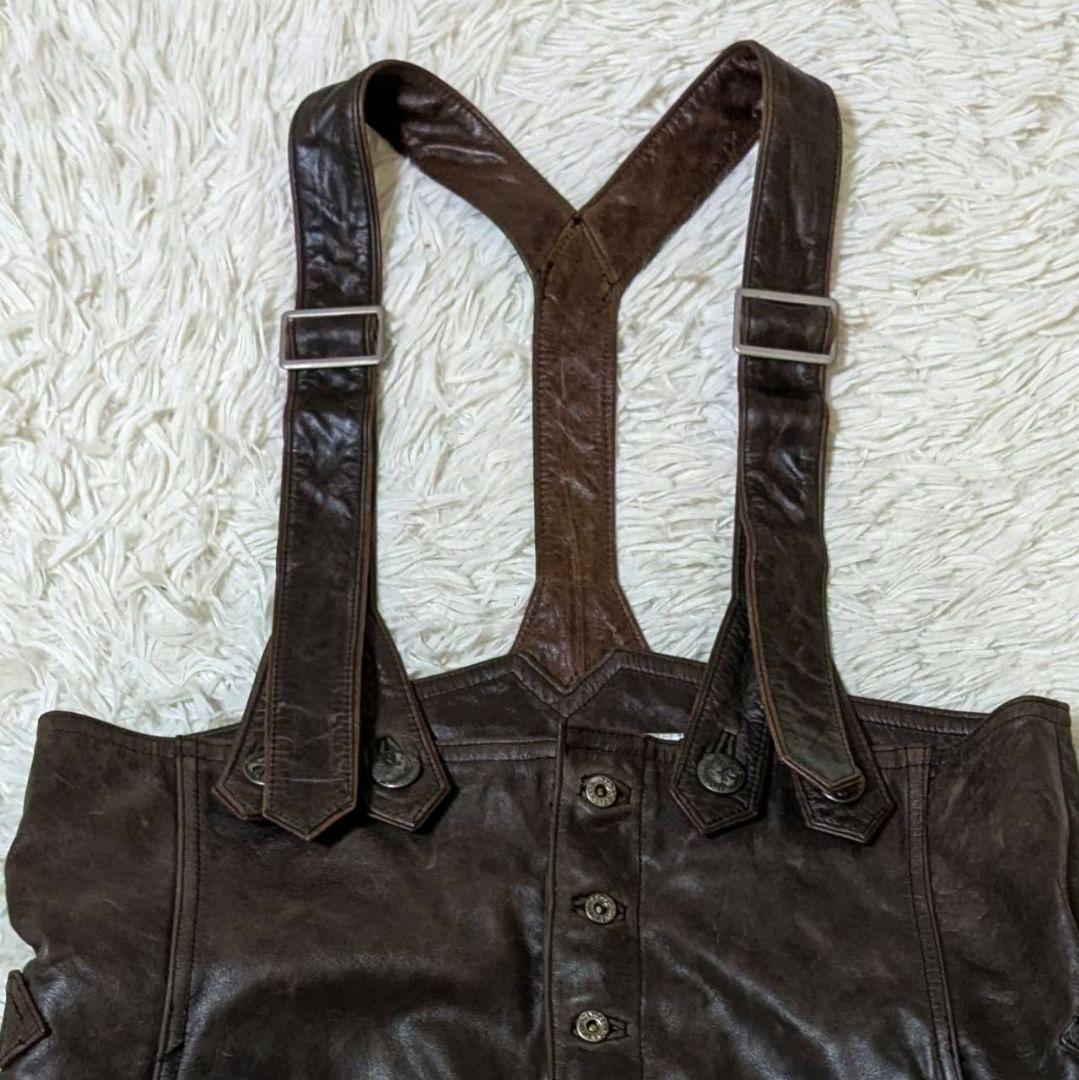 絶賛断捨離テン ハーレーダビッドソン オーバーオール 本革 ダークブラウン