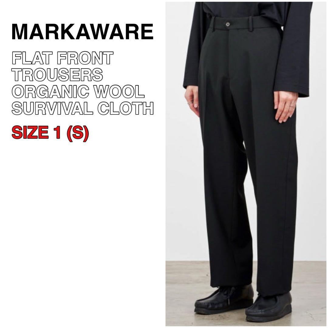 極美品 MARKAWARE FLAT FRONT TROUSERS ブラック 1