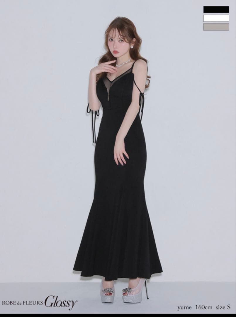 ROBE de FLEURS Glossy 黒マーメイドドレス Sサイズ