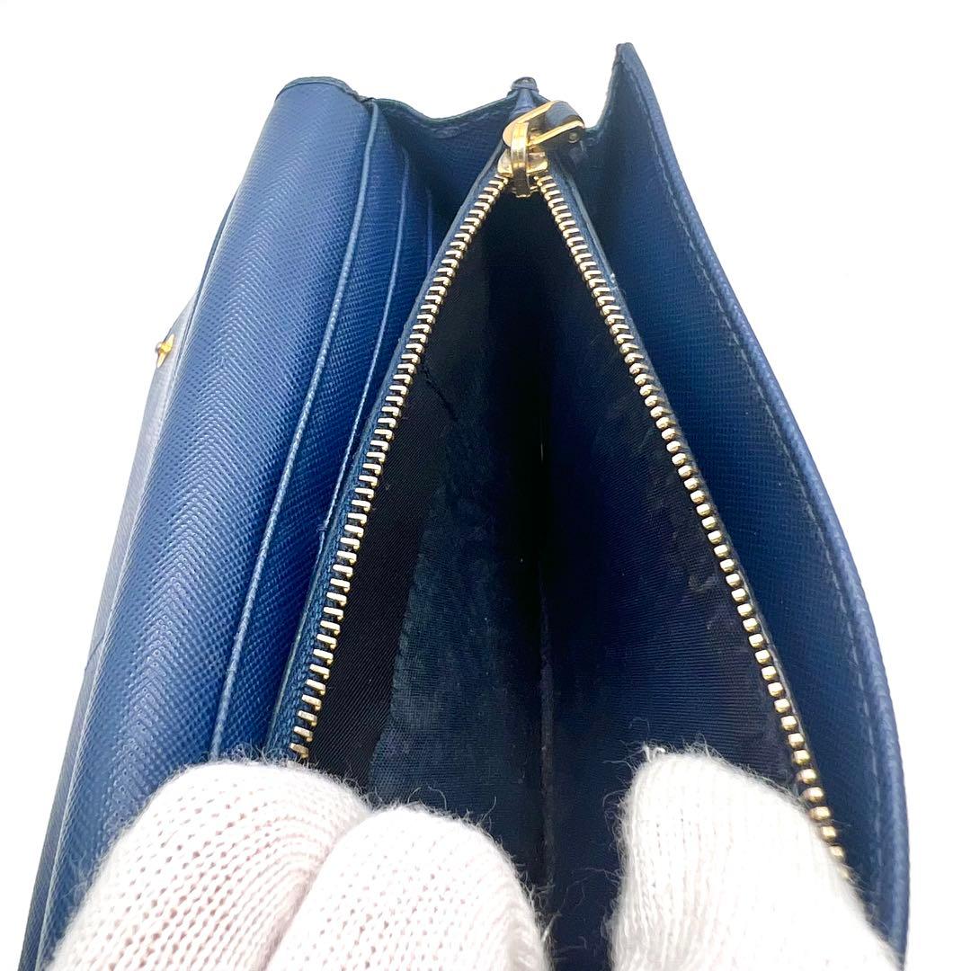 PRADA プラダ サフィアーノ 長財布 二つ折り 青 リボン 人気 フラップ