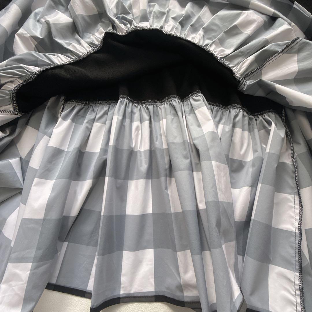 りさ様！！！！！ オブリ　ニットドッキングワンピース　　チェック柄　黒　リボン