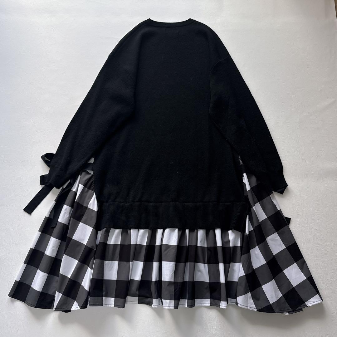 りさ様！！！！！ オブリ　ニットドッキングワンピース　　チェック柄　黒　リボン