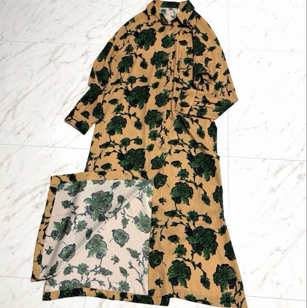 完売品 グレースクラス 2WAY フラワー プリント ロング シャツ ワンピース
