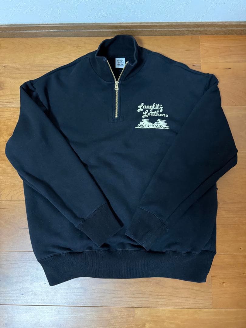 ★ラングリッツレザー ハーフジップスウェット LLC-010 ブラック L 美品