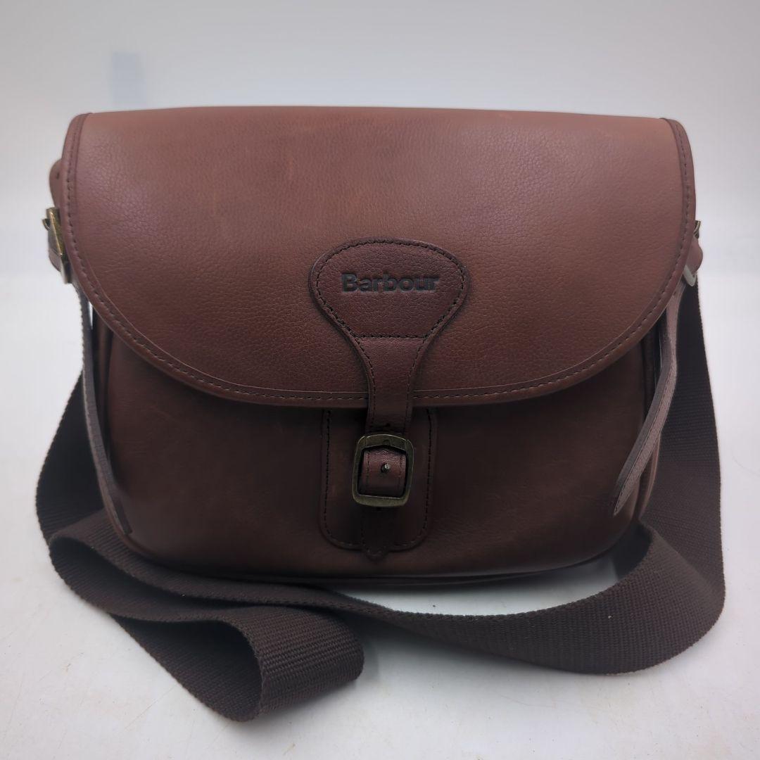 美品 Barbour バブアー カートリッジ ショルダーバッグ ブラウン レザー
