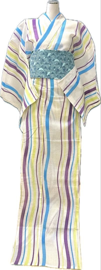 衿秀 浴衣 日本製 綿麻浴衣　半幅兵児帯セット 花夏衣浴衣　仕立て上がり浴衣