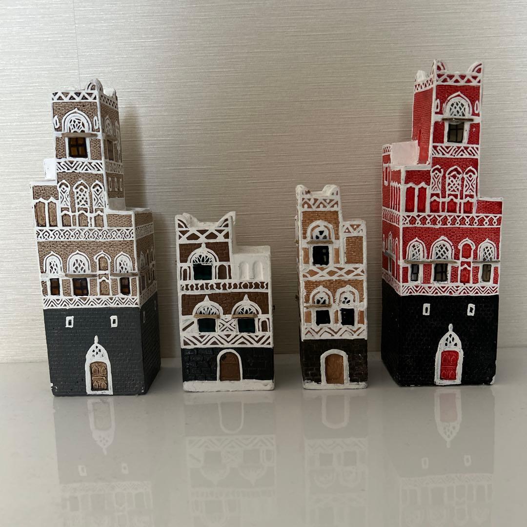 イエメン建物　インテリアオブジェ4点セット