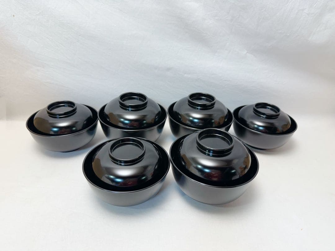 未使用 懐石道具 黒塗 四つ椀 小丸椀 3客揃