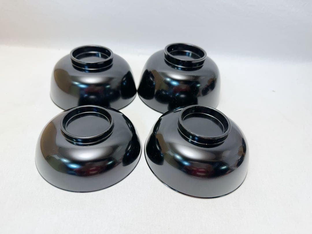 未使用 懐石道具 黒塗 四つ椀 小丸椀 3客揃