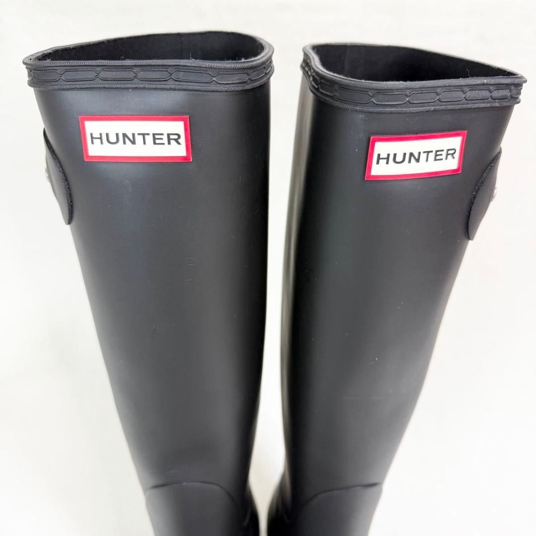 【ほぼ未使用】HUNTER レインブーツ ラバー 黒 UK7 ロング ベルト