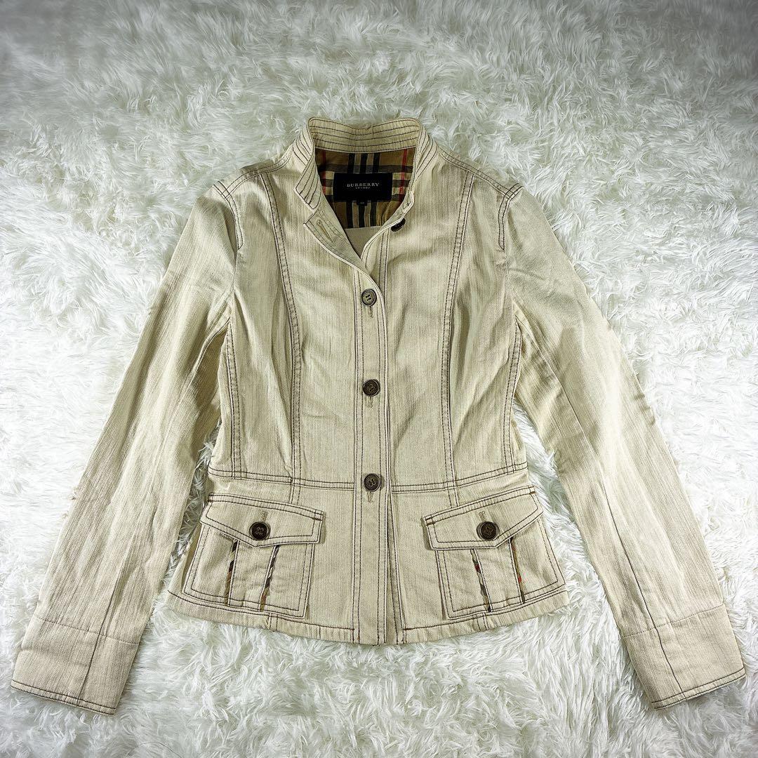 未使用級 バーバリーロンドン デニムジャケット ノバチェック ホワイト