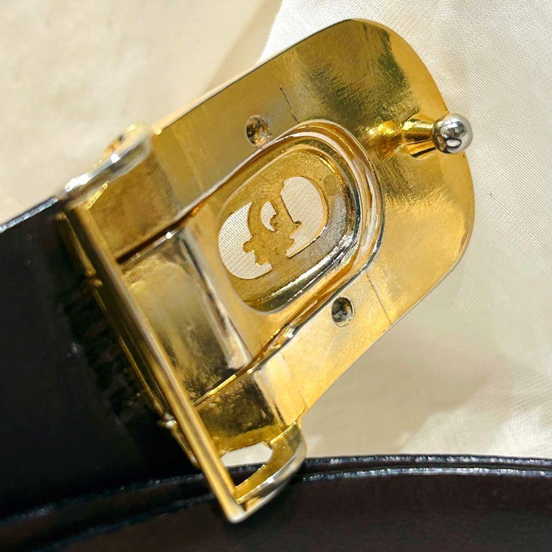 美品 Christian Dior リバーシブル ベルト 本革 黒 ブラウン