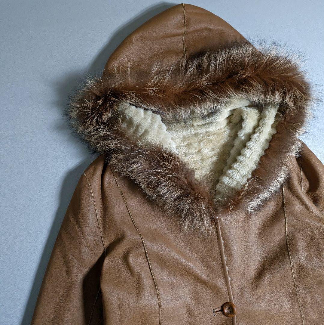 バルマン／高級ラムスキン ムートンコート リバーシブル シルバーフォックス 羊革