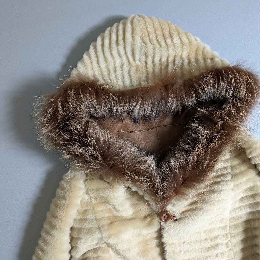 バルマン／高級ラムスキン ムートンコート リバーシブル シルバーフォックス 羊革