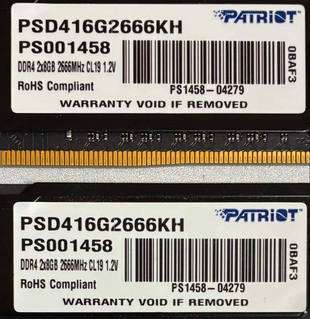 【中古】DDR4-2666 16GB(8GB×2枚) PATRIOT