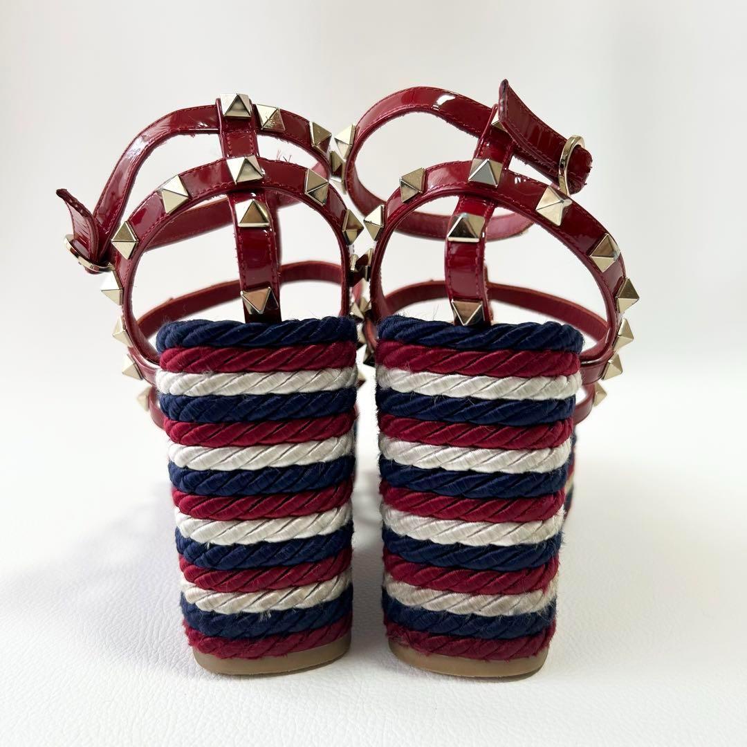 高級＊ヴァレンティノ ロックスタッズ カーフスキン ストラップウェッジサンダル