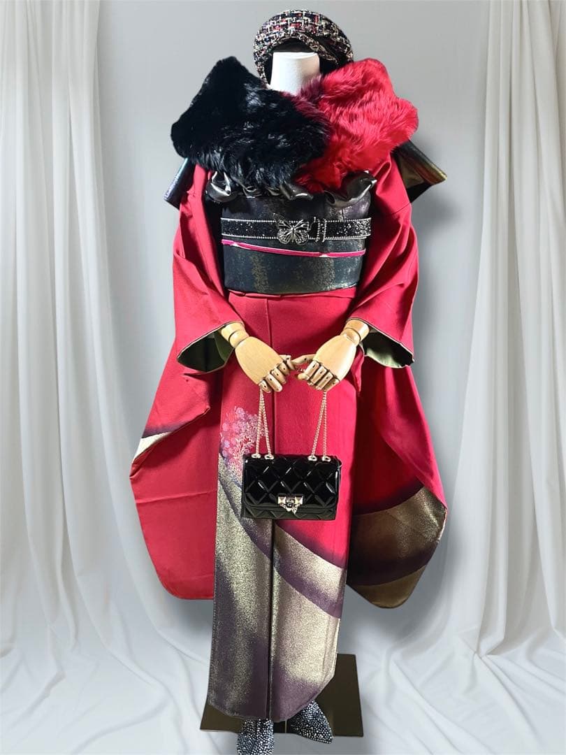 振袖 山本寛斎 赤 暈し フルセット 成人式