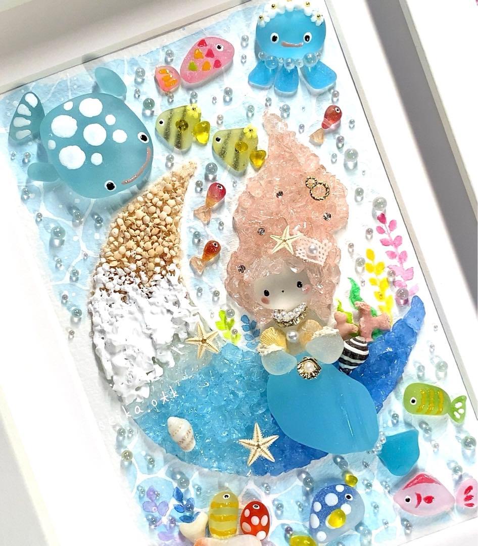 海のお月様 人魚姫 インテリア マーメイド シーグラスアート アクアリウム 置物