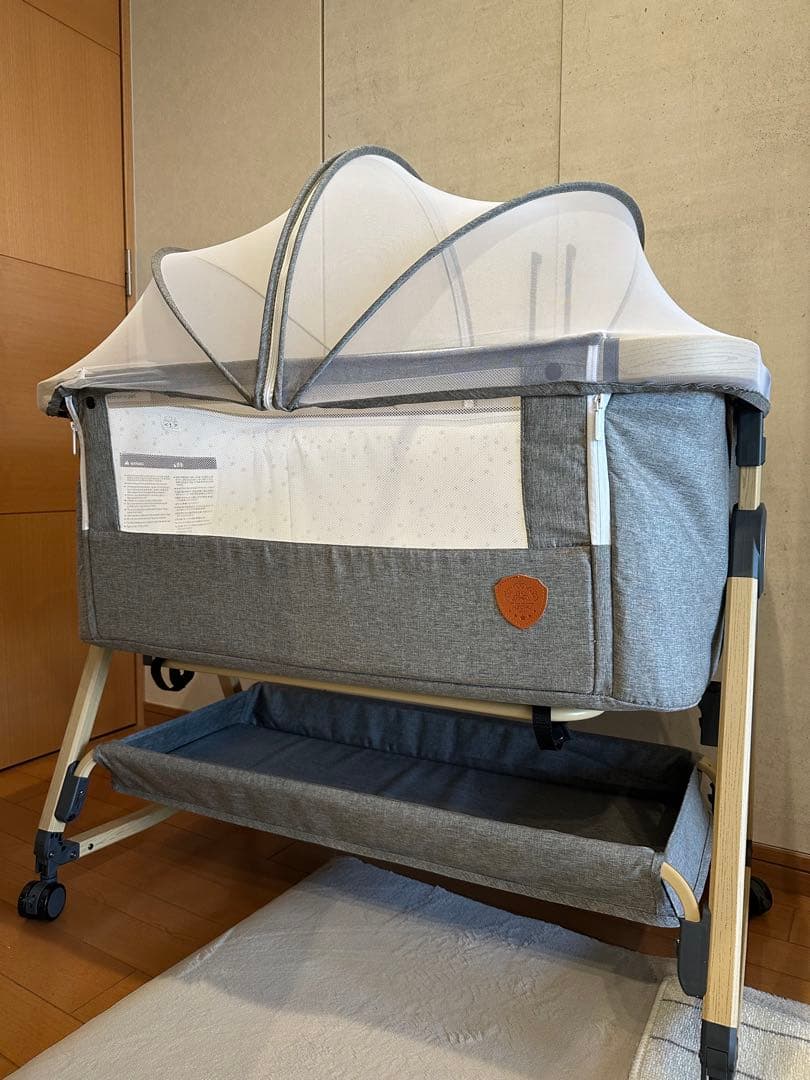 【美品】HZDMJ 2024新型ベビーベッド コンパクト　折りたたみ　グレー