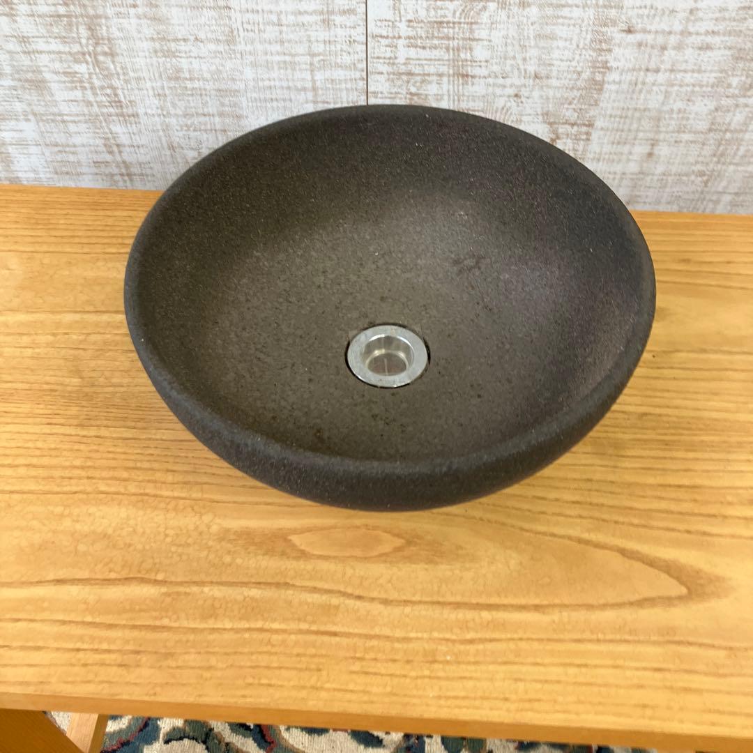 モダンレトロ 無垢材 陶器製 洗面台 流し台 カウンターテーブル 古道具 古家具