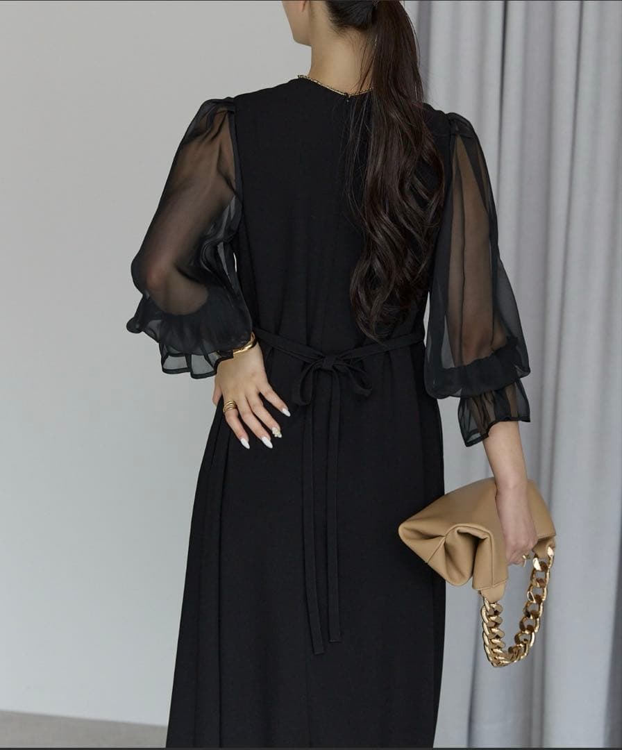 PREFERIR 結婚式 パーティー シアースリーブ Vネック Aラインドレス