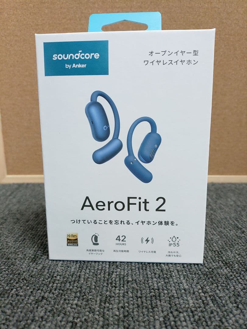 64☆新品 オープンイヤー型 イヤホン エアロフィット2 ディープ ブルー