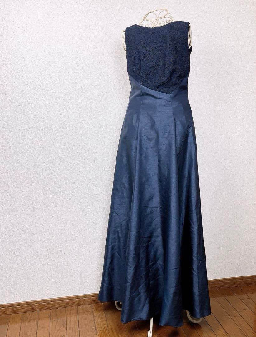 ロング マザーズ ドレス ネイビー シャンタン フォーマル ノースリーブ 7号