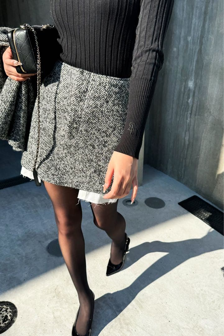 タグ付shellerシェリエherringbone layered skirt