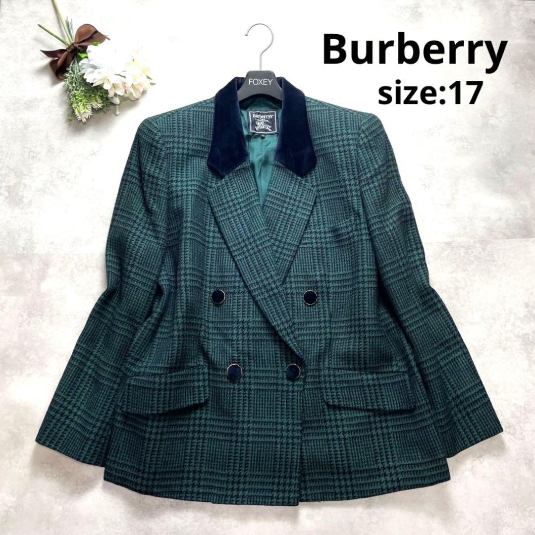 大きいサイズ✨バーバリー ダブルジャケット レディース 17号 チェック 緑 金