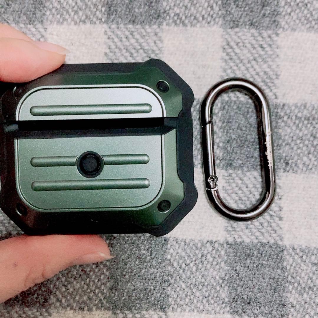 Airpods 3ケース ワイヤレス充電 対応 カラビナ付　ミリタリー・グリーン