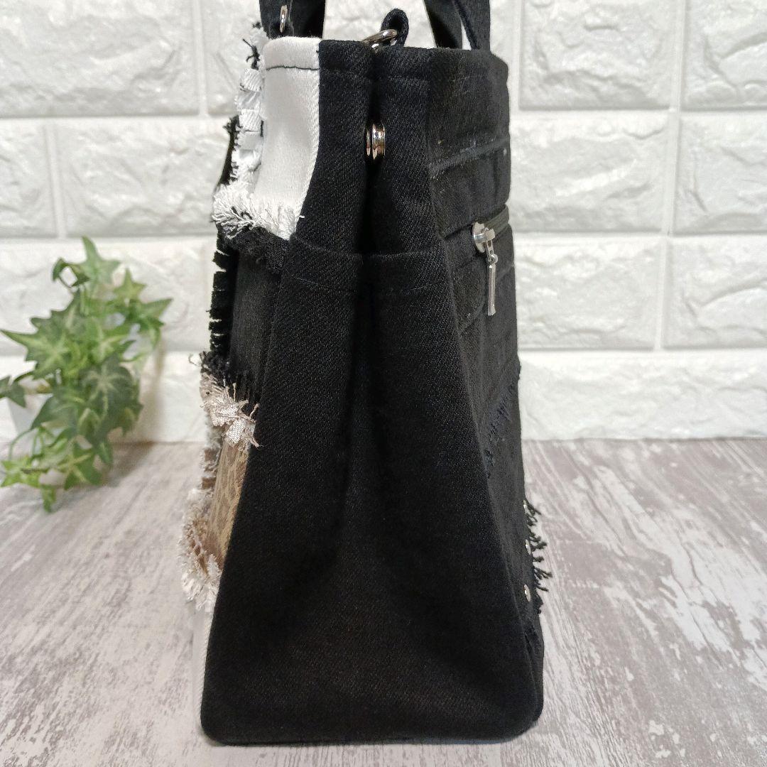 Ryoxxx　リメイクデニム★ヒョウ柄MIXフリンジ＋ストラップセット