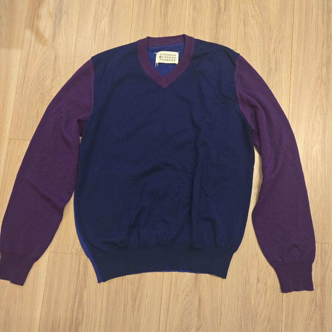 ^*^様 マルタンマルジェラ期 ネイビー・パープル Vネックセーター M