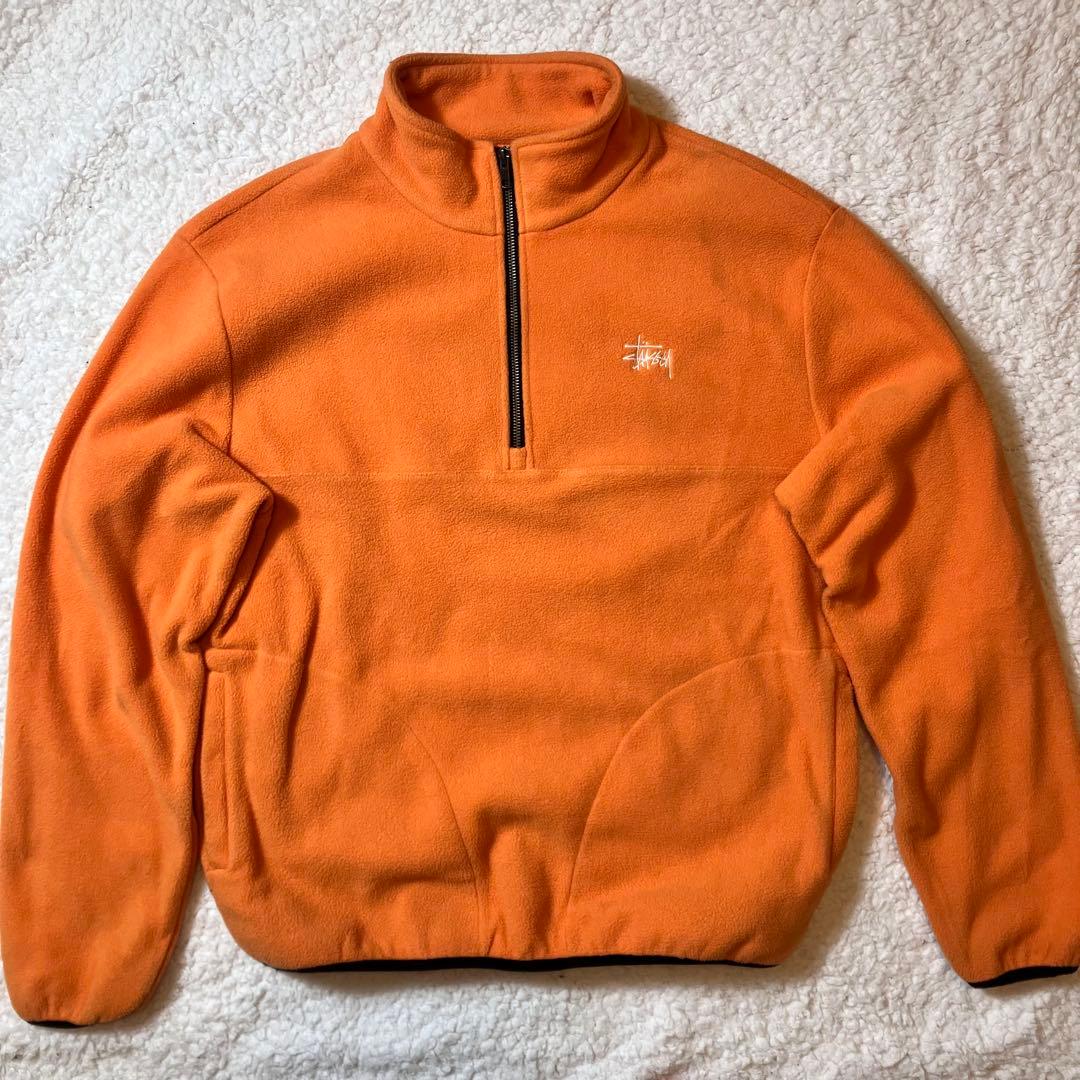 STUSSY 刺繍ロゴ ハーフジップ　フリース ジャケット ボア素材 オレンジ