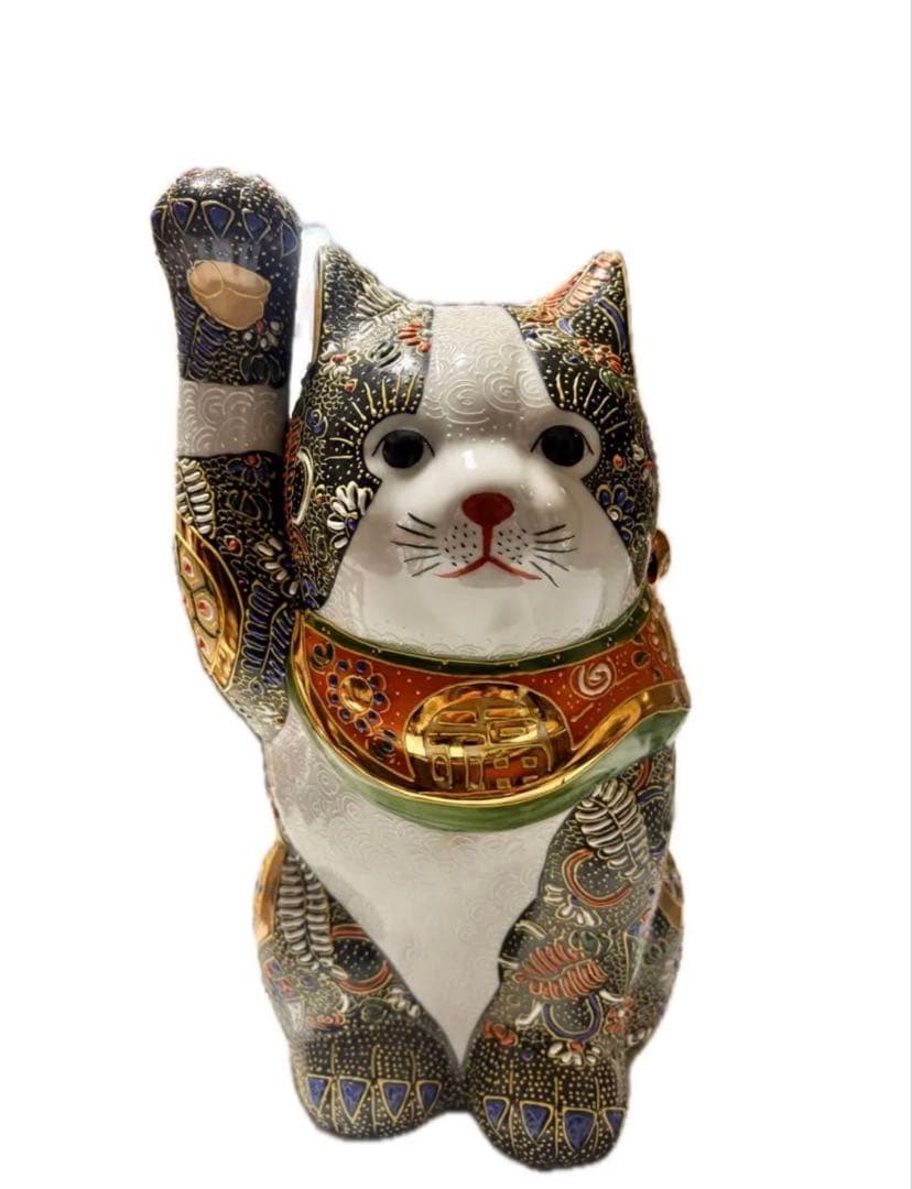 九谷焼 招き猫 陶器製 置物 高さ25cm