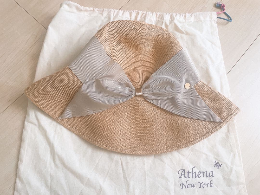 美品　Athena New York リボン付き麦わら帽子