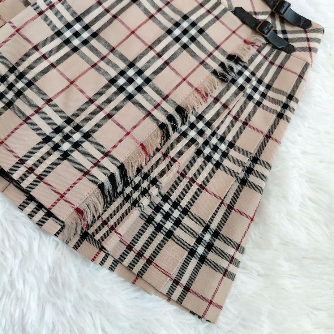 極美品✨バーバリーブルーレーベル　ラップスカート　プリーツ　ノバチェック　牛革