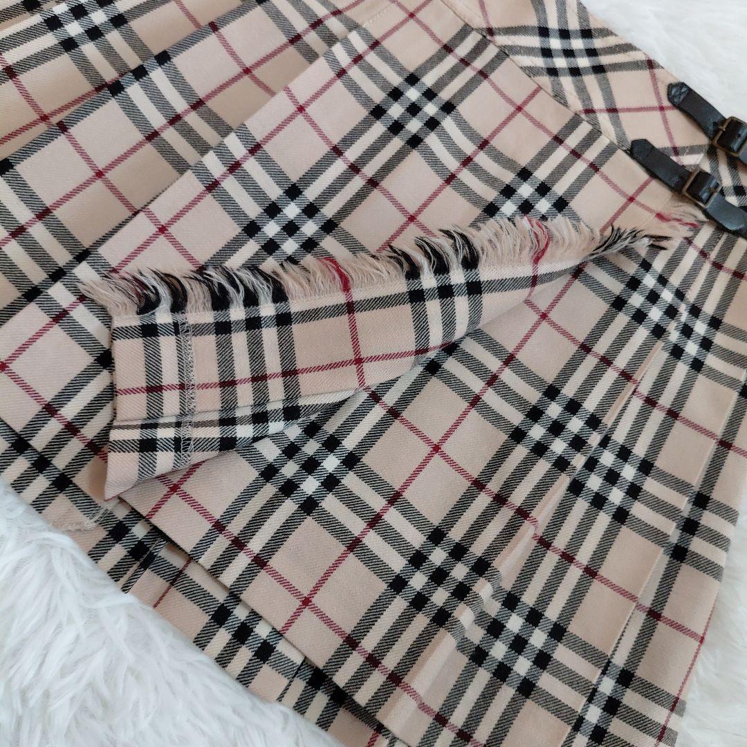 極美品✨バーバリーブルーレーベル　ラップスカート　プリーツ　ノバチェック　牛革