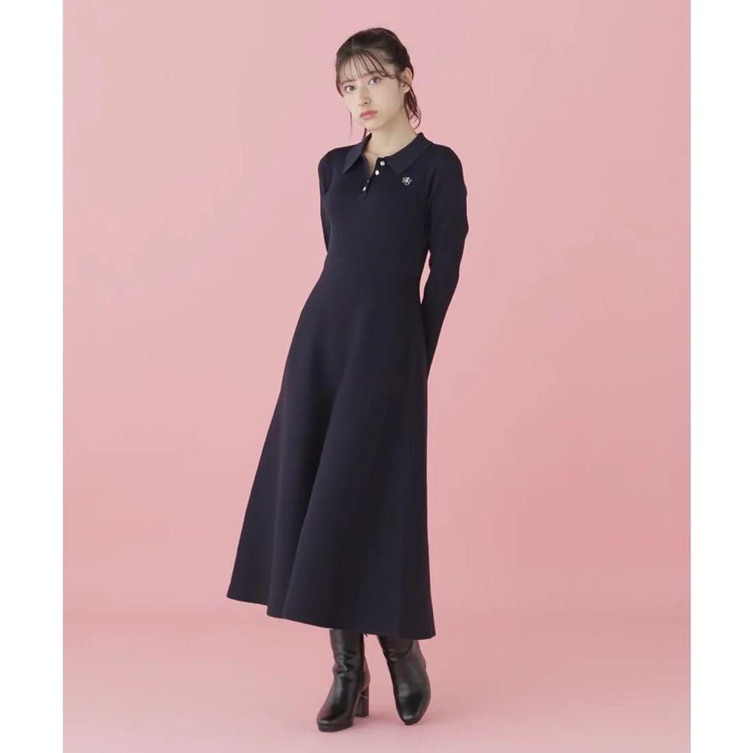 長袖ポロネックニットワンピース