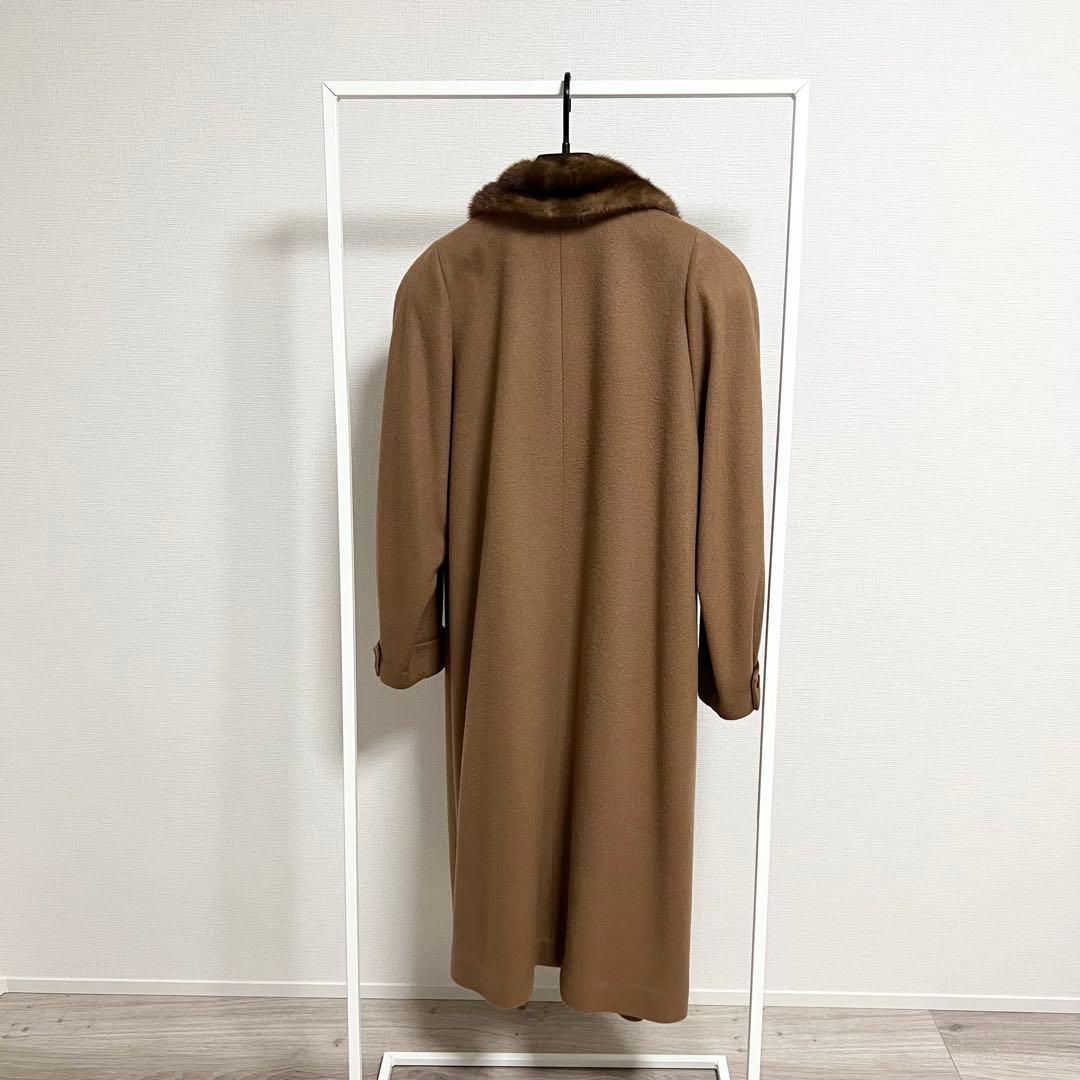 ホシノピュアカシミヤ100%●未使用級●マキシ丈115cm ファーコート