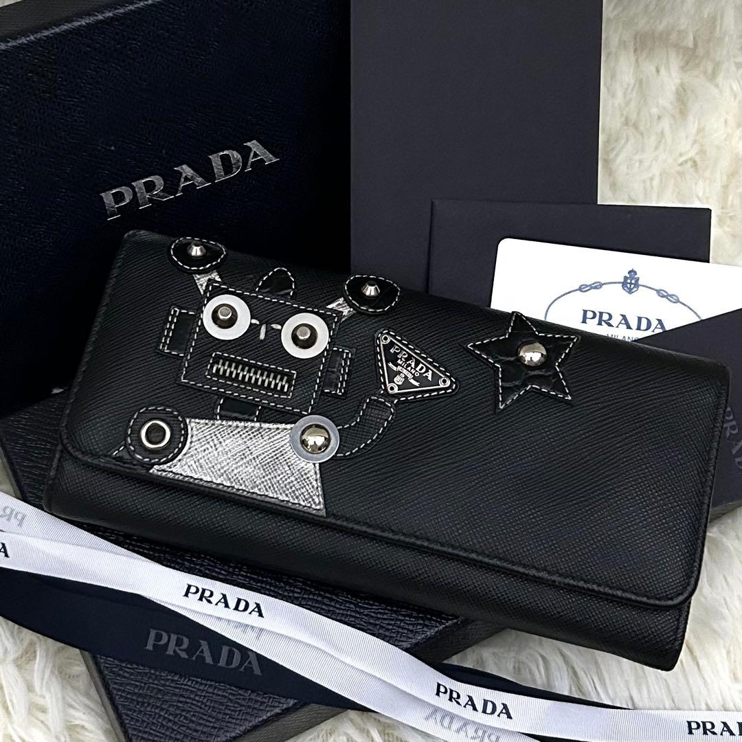 ［美品］PRADA SAFFIANO ROBOT シルバーメタル 長財布