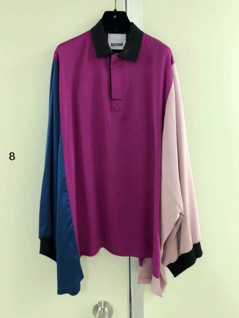 【KOCHE】SILKカラーブロック パッチワーク オーバーサイズ ポロシャツ
