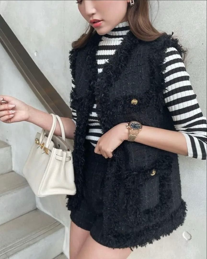 sheller シェリエ 黒 フリンジデザイン ショートパンツ S