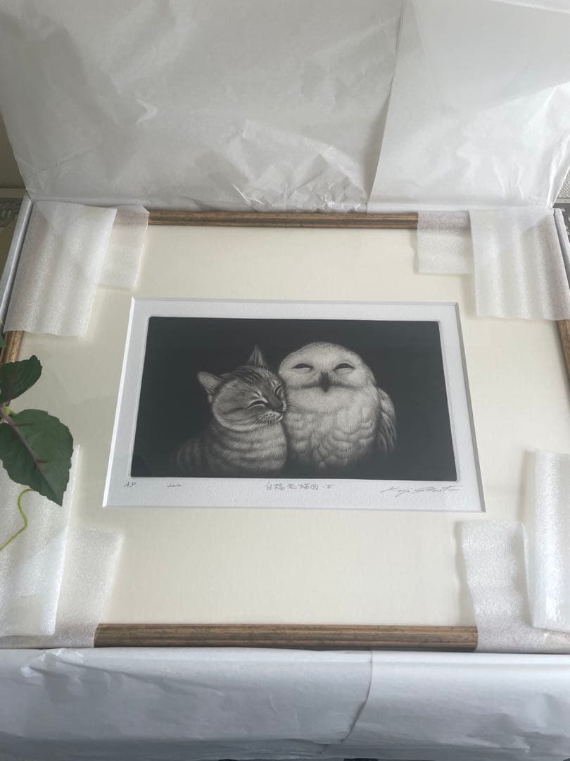 生田宏司　猫とフクロウの銅版画 A4サイズ
