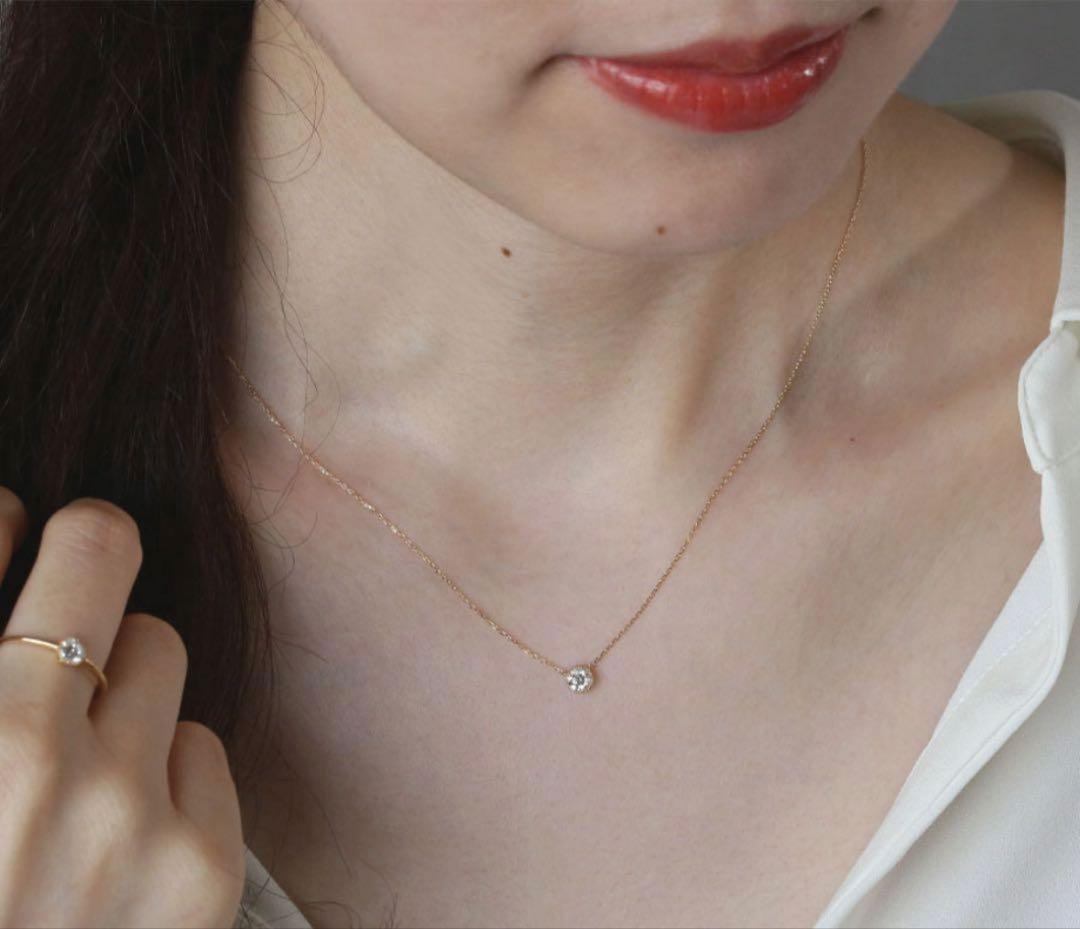 K18 天然ダイヤモンド 0.2ct ミル打ち 一粒ネックレス　PG