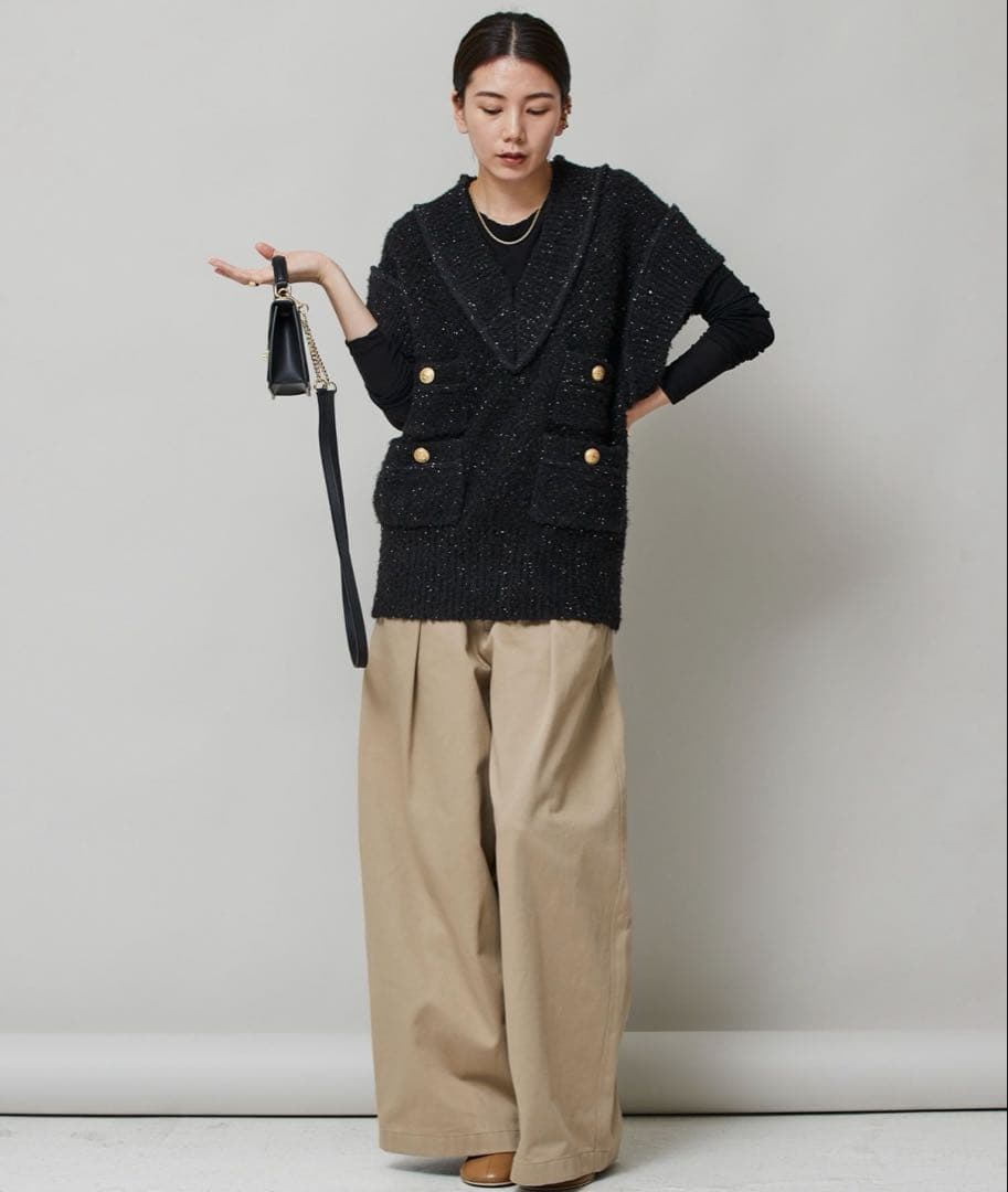 Curensology カレンソロジー ツイーディヤーン ニットベスト ブラック